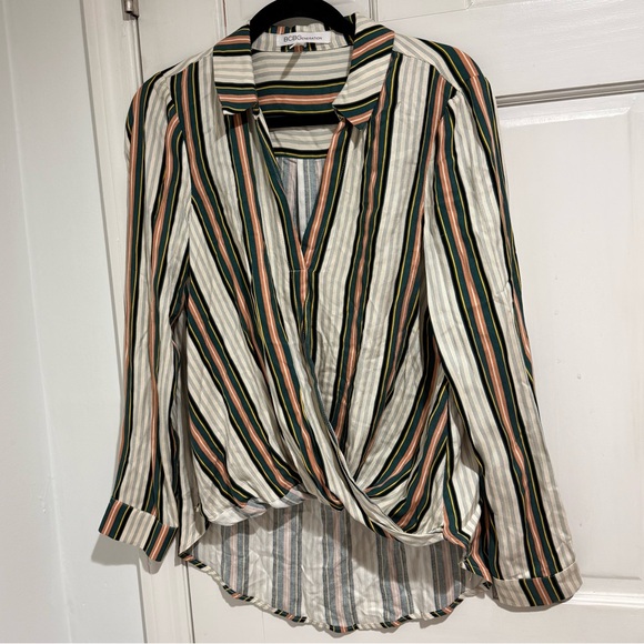 BCBGeneration Faux Wrap Striped Blouse - Picture 8 of 10